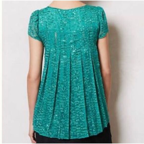 Anthropologie Sachin + Babi Car-canet Top beautiful teal with sequin detail neck - Picture 8 of 12